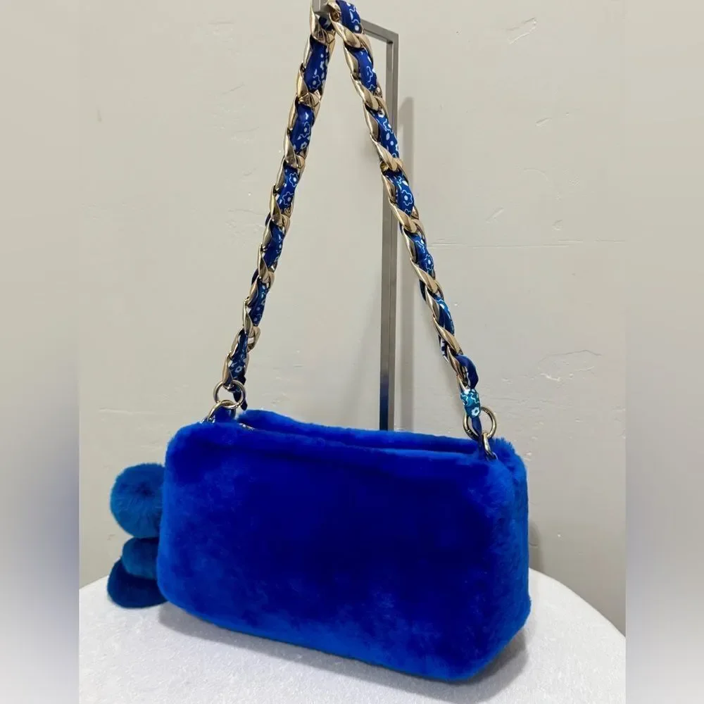 Premium Shearling Leather Double Zip Pillow Bag, Lamb Fur Shoulder Bag/Crossbody